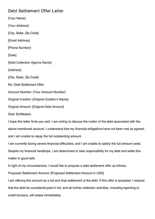 Debt Settlement Proposal for Financial Hardship