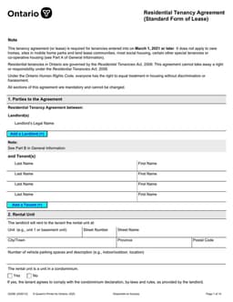 2229E Residential Tenancy Agreement Ontario - Essential for Post-March 2021 Tenancies form preview
