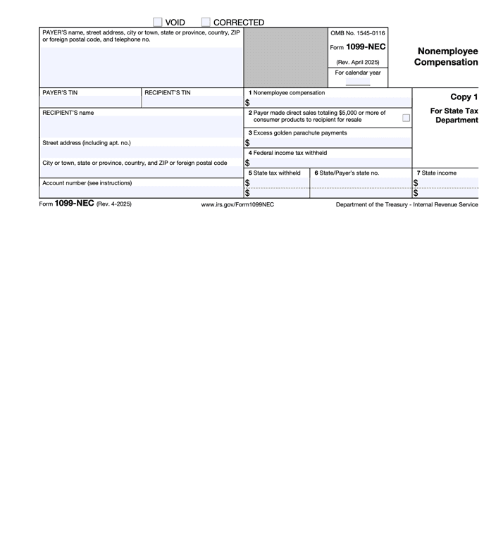 1099-NEC – Nonemployee Compensation