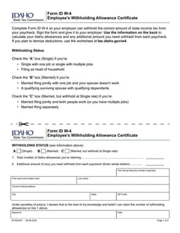 Idaho Employee’s Withholding Allowance Certificate ID W-4 form preview