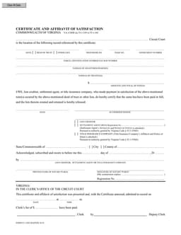 Virginia Certificate of Satisfaction CC-1505 Master 10/19 - Property Debt Release form preview