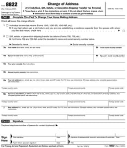 8822 – Change of Address form preview