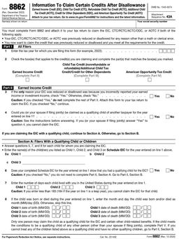 8862 – Information to Claim Certain Credits After Disallowance form preview