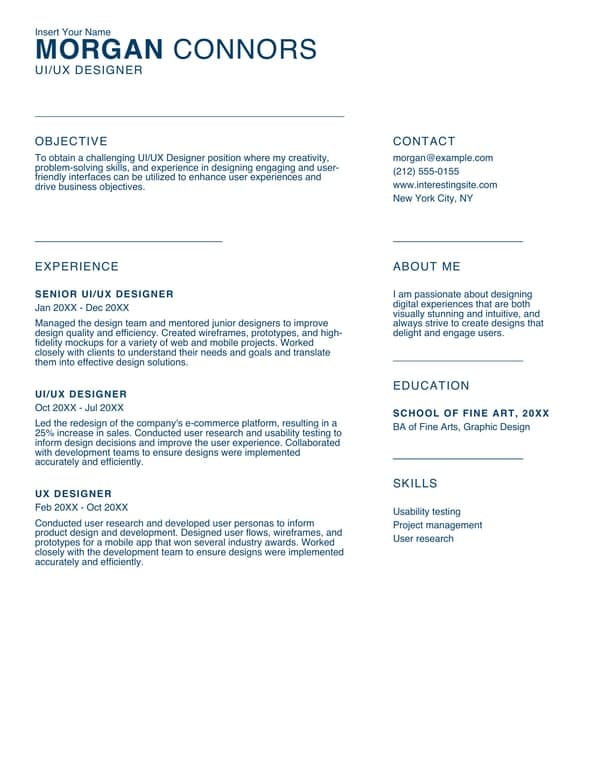 Simple UIUX designer resume