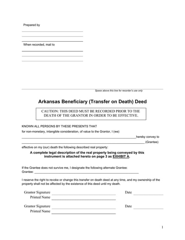 Arkansas Transfer on Death Deed - Reserve and Alter Property Ownership