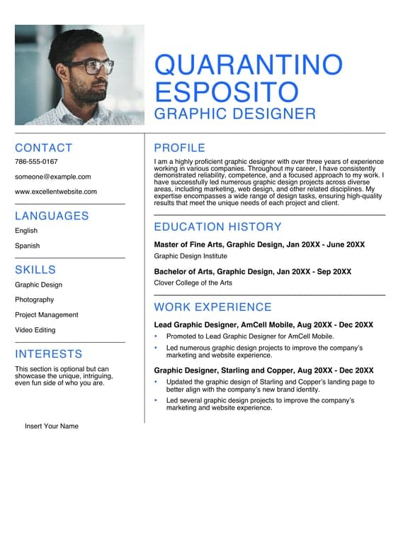 White minimalist graphic designer resume