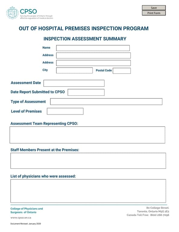 CPSO Wyoming Out of Hospital Premises Inspection Report