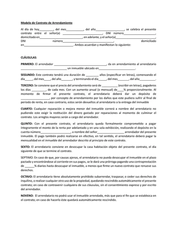 Modelo de Contrato de Arrendamiento - Comprehensive Rental Agreement Contract