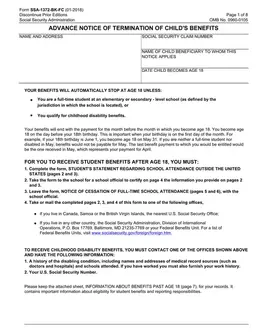 SSA-1372-BK-FC - Advance Notice for Child Benefit Termination at 18 form preview