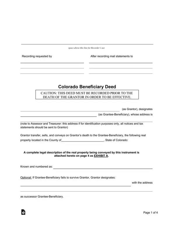 Colorado Beneficiary Deed for Property Transfer on Death