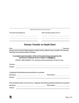 Kansas Property Transfer on Death Deed for Beneficiaries form preview