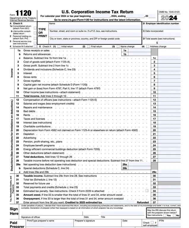 IRS 1120 – U.S. Corporation Income Tax Return