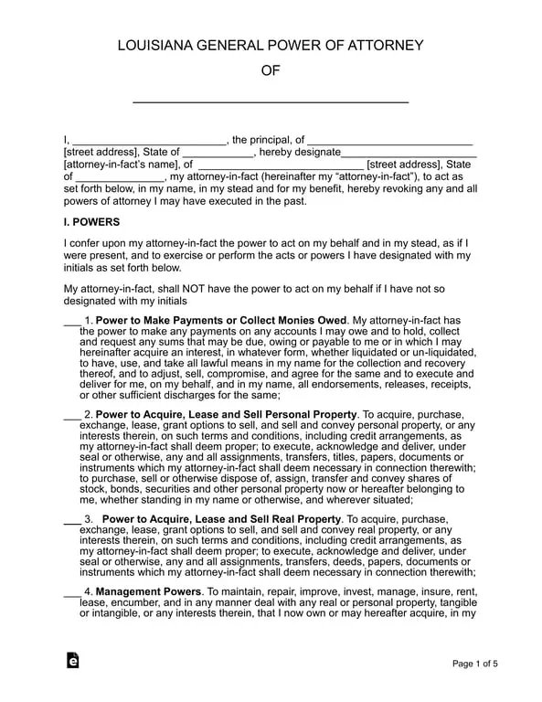 Louisiana General Power of Attorney Overview and Specifications