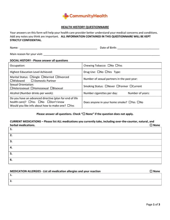 Alaska Health History Questionnaire - Documenting Medical Circumstances and Allergies