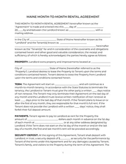 Maine Month-to-Month Rental Agreement form preview