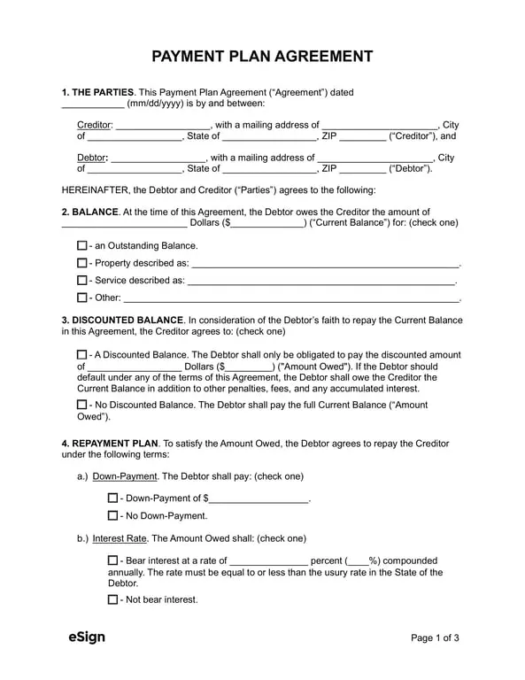 Debt Resolution Payment Plan Agreements