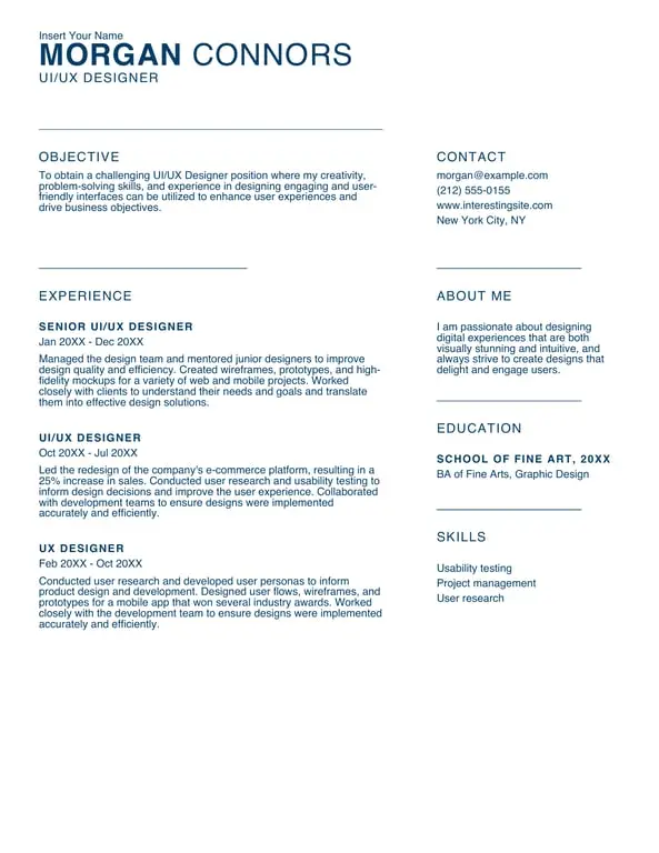Simple UIUX designer resume