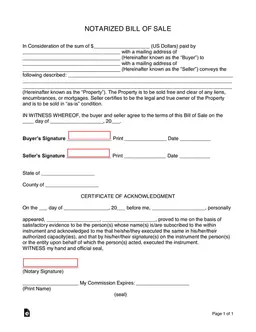 Notarized Bill of Sale Agreement for Property Transactions form preview